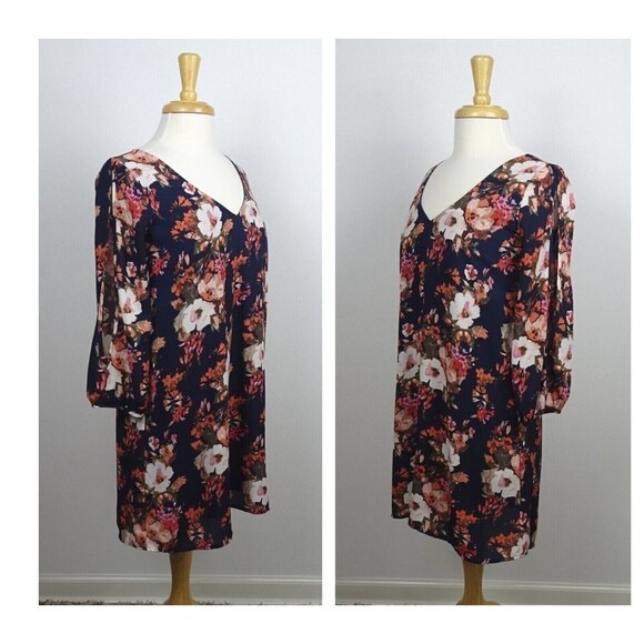 Lulu's Shifting Dears Floral Dress Slit Sleeves Scoop V-Neck Lined Short Flowy S - Picture 3 of 12